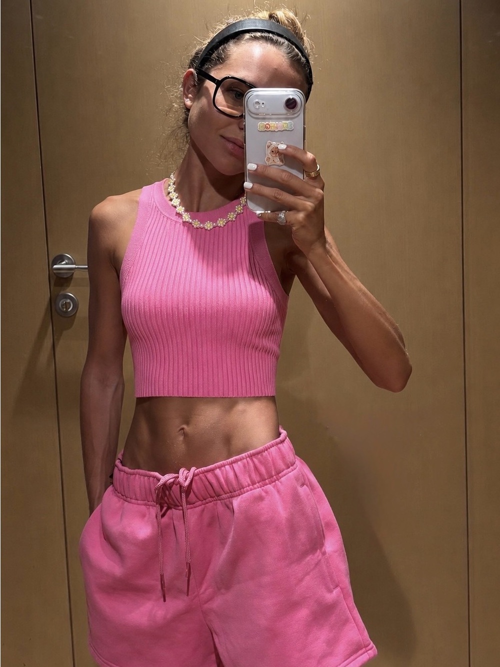 H&M Divided Bubblegum Pink Ribbed Knit Cropped Tank Top Size M